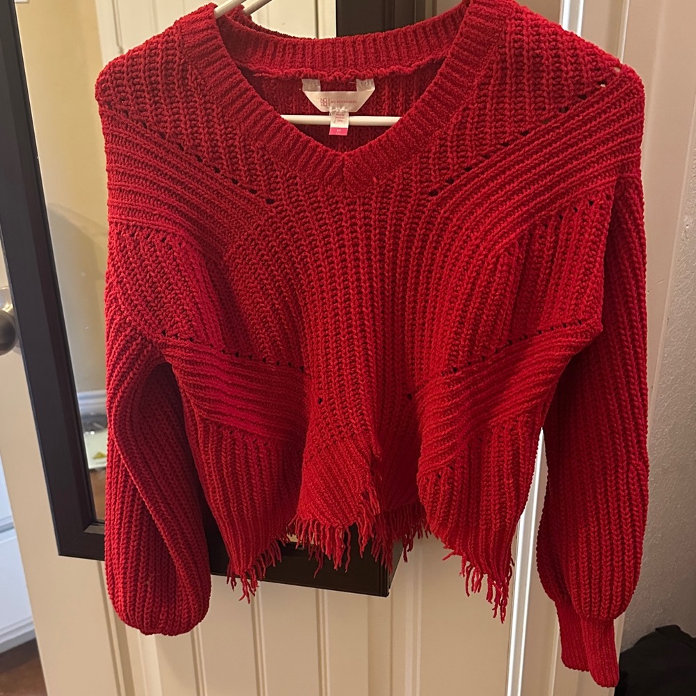 No Boundaries Red V-Neck Sweater